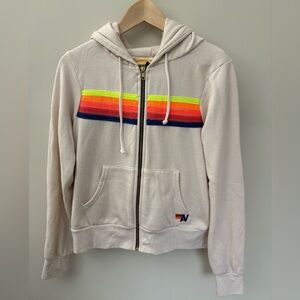 Aviator Nation Cream Color 5 Stripe Full Zip Hoodie Size XS *See description